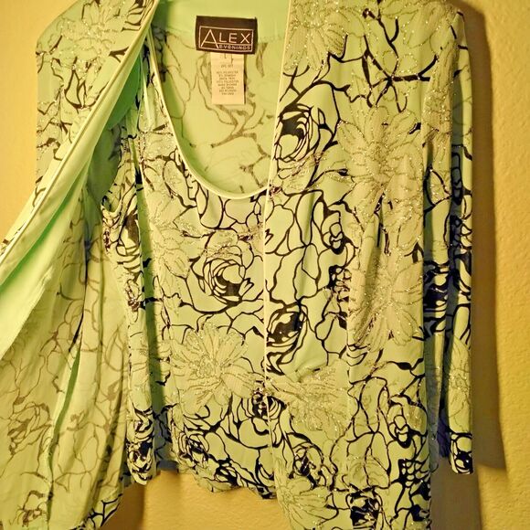 Alex Evenings 2-Piece Dress Mint Green Glimmer Sparkle with Jacket Size Large - Picture 3 of 9